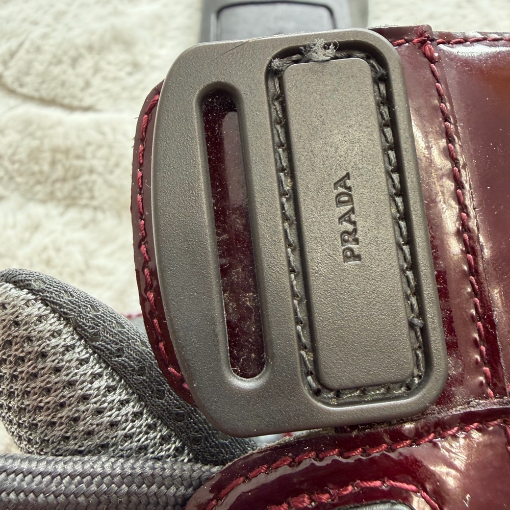 Prada America's Cup High Top Sneakers Burgundy Maroon Patent Shoes 8.5/9.5 - Picture 13 of 13